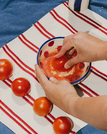 Střední strouhací talíř Pomodoro s červeno-modrým rajským vzorem - keramika z dílny Alfar
